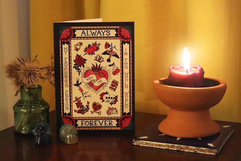 Retro Tattoo Flash Greeting Card: Always & Forever Love Note, Valentine Card image 2