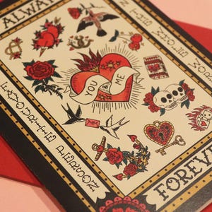 Retro Tattoo Flash Greeting Card: Always & Forever Love Note, Valentine Card image 3