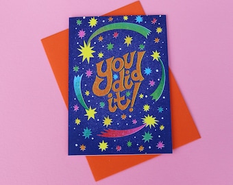 You Did It! Celebratory Congratulations Card | Celestial Shooting Star Well Done A6 Card