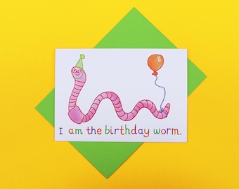 Tarjeta de felicitación de cumpleaños con un gusano: Divertida tarjeta reciclada A6