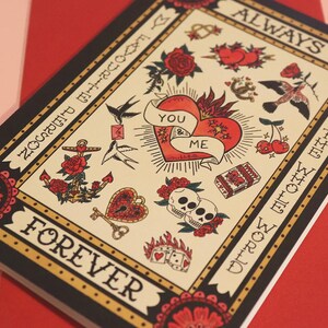 Retro Tattoo Flash Greeting Card: Always & Forever Love Note, Valentine Card image 4