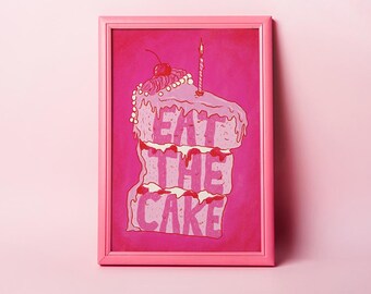 Eat the Cake Art Print | Bold Retro Kitsch Pink Red Wall Art