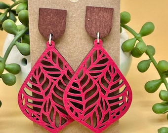 Geometric Laser-Cut Wood Earrings with Bold Stud | Clip-On & Pierced Options