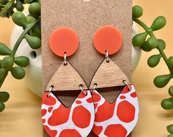 Multicolor Varsity Geometric Wooden Aztec Pattern Earrings | Bold Boho Statement Jewelry | Clip-On & Pierced Options&quot;