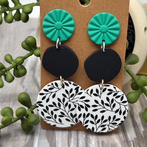 Acrylic Black Polka Dot Dangle Earrings | Colorful Statement Earrings | Variety of Shapes | Clip-On and Pierced Options