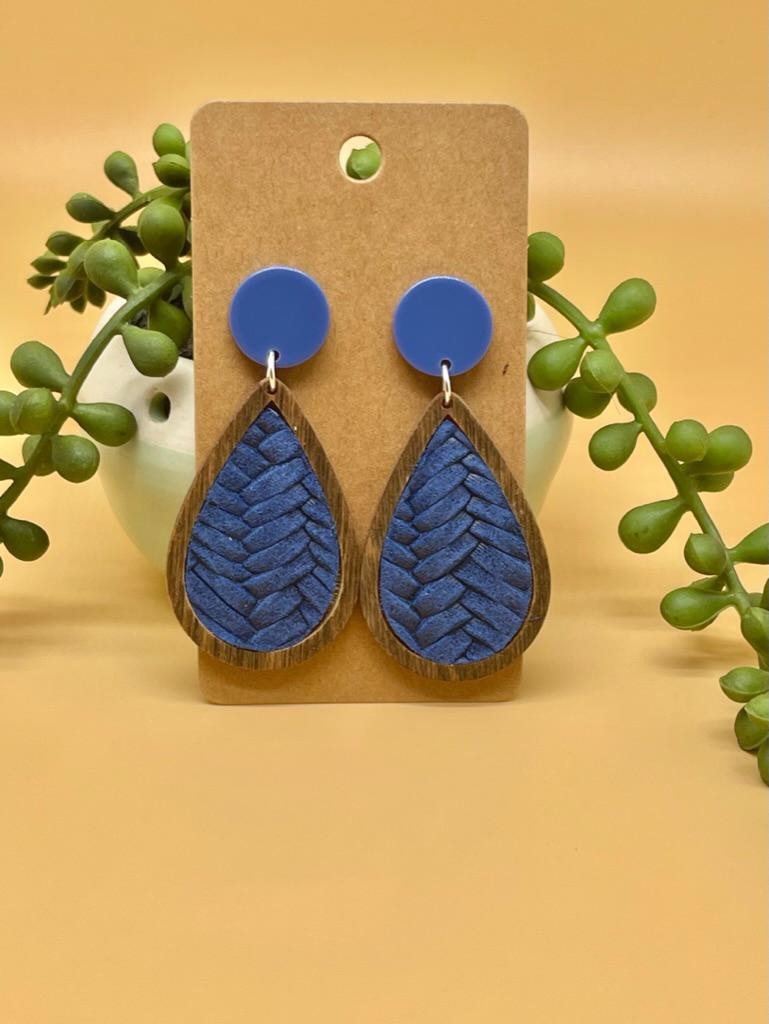 Wood & Colorful Leather Oval Dangle Earrings | Spring and Summer Boho Jewelry | Clip-On and Pierced Options