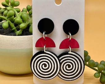 Vibrant Resin Acrylic Dangle Earrings | Geometric Circle & Oval Designs | Clip-On and Pierced Options