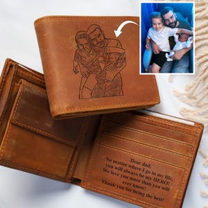 Cartera personalizada para el Día del Padre, Cartera para hombre con retrato personalizado de papá a partir de una foto, Cartera de cuero para padrinos de boda, Regalos para el Día del Padre