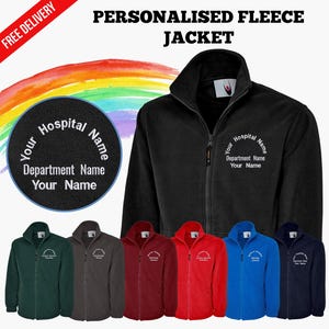 Custom Embroidered Nurse Fleece Jacket, Personalised Hospital Department Name Jacket, Healthcare Worker Staff Zip Up Jacket, Doctors Gift