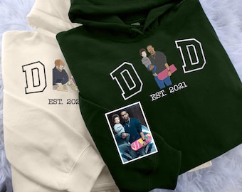 Personalised Dad Photo Portrait Hoodie, Embroidered Sketch from Picture Hoody, Custom Dad Father&#39;s Day Jumper, Father&#39;s Day Gifts for Dad