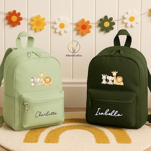 Sac à dos personnalisé Safari, Sac à dos pour la rentrée des classes pour enfants, Sac avec nom personnalisé pour animaux de safari, Sac à dos pour école maternelle, Cadeau pour enfant