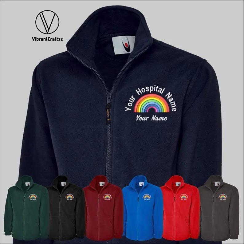 Medical Staff Jacket Personalised Rainbow Heart Embroidered Fleece
