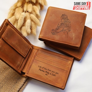 Personalisierte Vatertagsbrieftasche, benutzerdefinierte Dad-Skizze von der Fotobrieftasche, Vatertags-Herrenbrieftasche, Groomsmen-Leder-Brieftasche, besten Papa-Geschenken