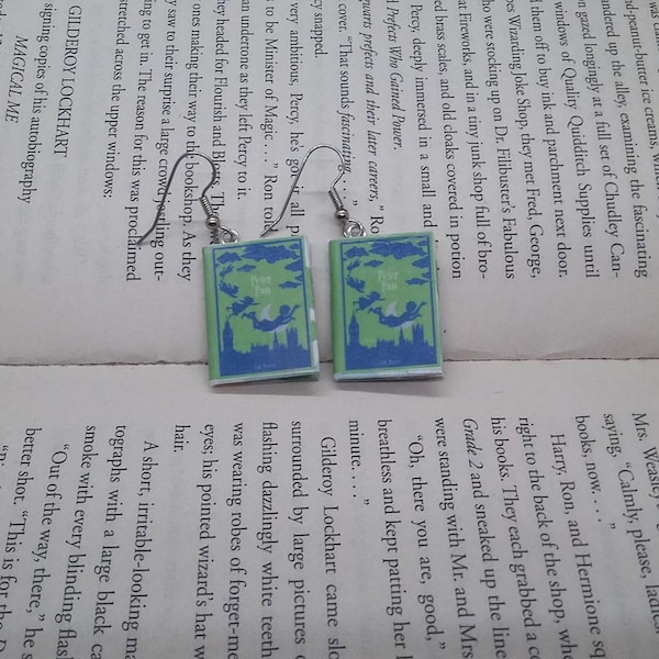 Peter Pan Earrings - Book Jewelry- Handmade Peter Pan Earrings - Mini Peter Pan Book Jewelry - Handmade Mini Peter Pan Book Earrings