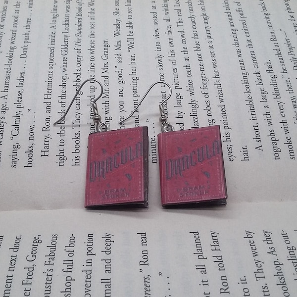 Dracula Book Earrings - Handmade Book Jewelry - Handmade Book Earrings - Mini Bram Stoker Book Jewelry - Handmade Vampire Book Earrings