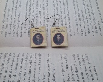 Edgar Allan Poe Book Earrings - Handmade Poe Book Jewelry - Handmade Book Earrings - Mini Poe Book Jewelry - Handmade Mini Book Earring