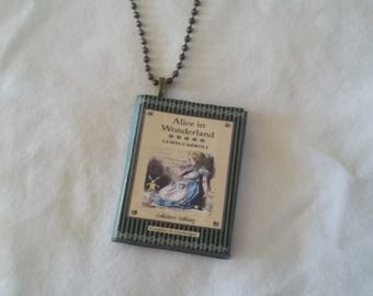 Alice in Wonderland - Mini-Book Pendant - Alice in Wonderland Jewelry - Alice & the White Rabbit - Lewis Carroll - Alice in Wonderland Book