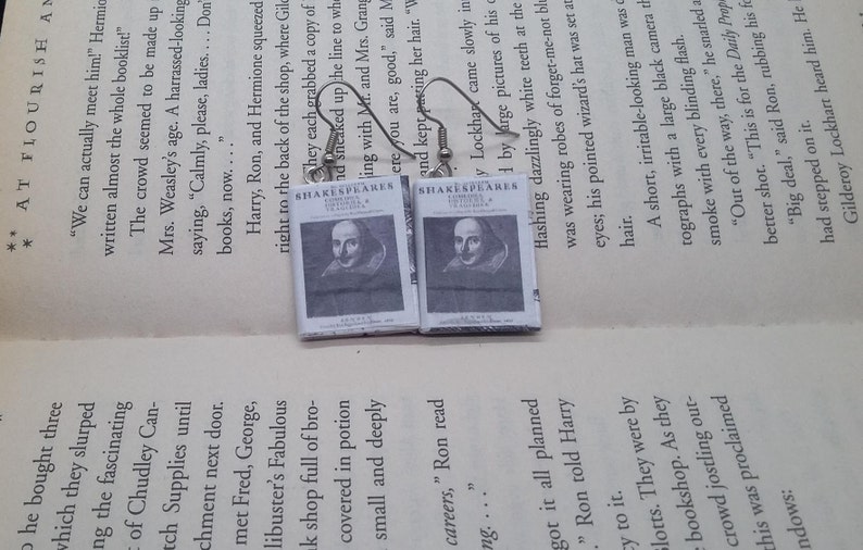 Shakespeare Book Earrings / Gift for Her / Book Lover Gift / Book Jewelry / Book Earrings / Shakespeare Earrings / Book Earrings / The Bard image 1