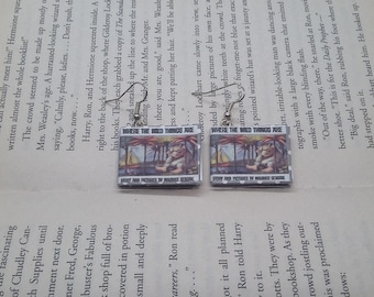 Where the Wild Things Are Book Earrings - Book Jewelry - Handmade Book Earrings - Mini Book Jewelry - Handmade  Book Earrings