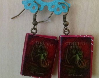 Cthulhu Book Earrings - Handmade Book Jewelry - Handmade H.P. Lovecraft Book Earrings - Mini Book Jewelry - Handmade Mini Book Earrings
