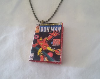 Iron Man Comic Book Pendant - Comic Book Pendant  - Mini Comic Book Pendant - Iron Man Comic Book Ornament - Mini Iron Man Comic Book