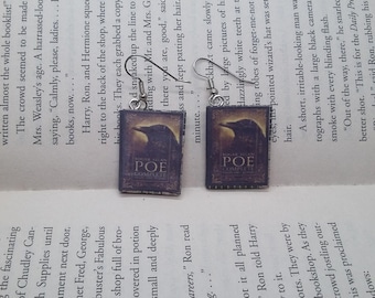 Edgar Allan Poe Book Earrings - Handmade Poe Book Jewelry - Handmade Book Earrings - Mini Poe Book Jewelry - Handmade Mini Book Earring