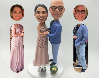 Personalised wedding gifts for bride and groom, custom couple and pet figurines, personalised couple bobbleheads, unique gifts for weddings