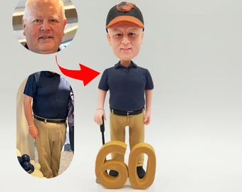 Personalized 60th Birthday Figurine: Custom Polymer Clay Bobblehead Gift