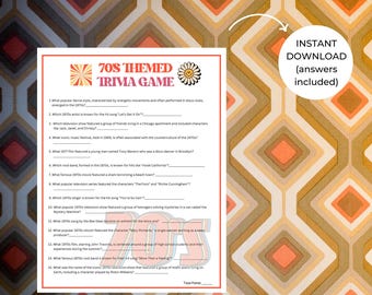 70er Jahre Quizspiel | Druckbarer Spaß für Büropartys, Geburtstagsfeiern und Senioren-Spielabende