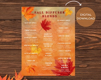 Fall Diffuser Blends Printable | Essential Oil Diffuser Recipes for Fall