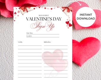 Printable Valentine's Day Sign-Up Sheet for Potlucks & Parties