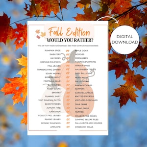 Would You Rather Game Fall Edition | Printable Fall Party Game