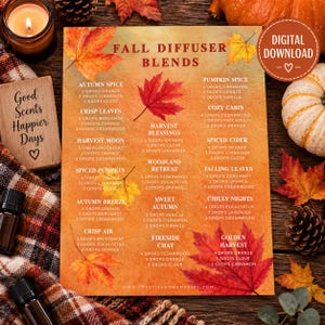 Fall Diffuser Blends Printable, Autumn Essential Oil Recipes, Fall Home Scents, Cozy Seasonal Blends, Aromatherapy Gift, Digital Download