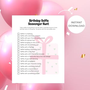 Teen or Tween Girl Birthday Party Selfie Scavenger Hunt | Selfie Scavenger Hunt Birthday Game