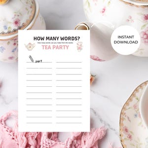 Tea Party How Many Words Game - Printable Fun for Your Birthday, Mother&#39;s Day, Bridal Shower, and or Baby Shower Tea Party Gathering!