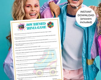 80er Jahre Themen-Trivia-Spiel | Druckbarer Trivia-Spaß für Büropartys, Geburtstagsfeiern und Senioren-Spielabende