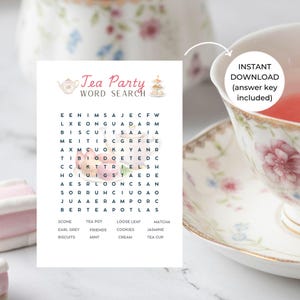 Tea Party Word Search Game for Tea-Themed Bridal Showers, Baby Showers, & Birthday Parties