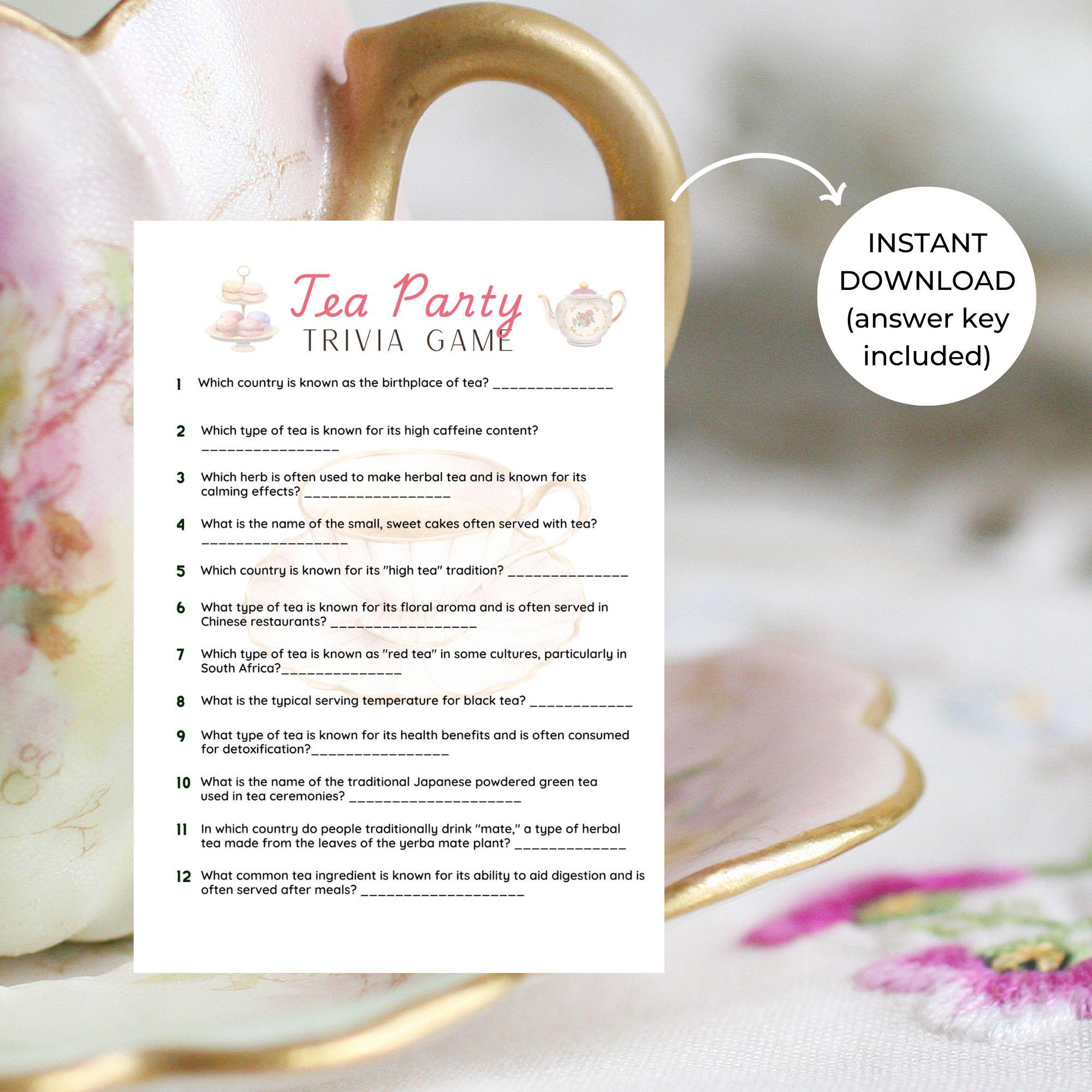 Tea Party Trivia Game - Trivia Game for Tea-themed Bridal Showers, Baby ...