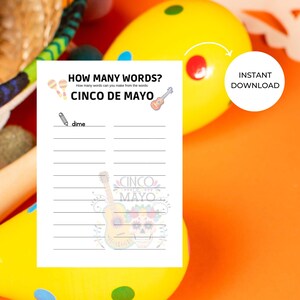 Cinco de Mayo How Many Words Game - Fun Activity for Fiesta Parties, Taco Tuesday, Birthdays, and Cinco de Mayo Celebrations!