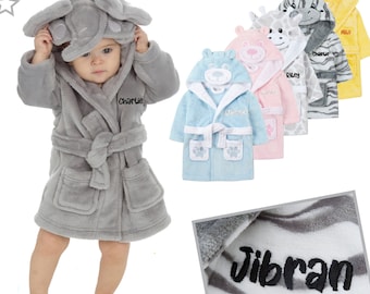 Bata personalizada para bebé niña y niño recién nacido con capucha de animal, bonita idea de regalo para baby shower, bata bordada con capucha de pato, elefante, cebra y jirafa.