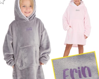 Sudadera con capucha extragrande personalizada para niña, manta con capucha bordada con nombre, manta de felpa polar personalizada, poncho, Snoodie UK
