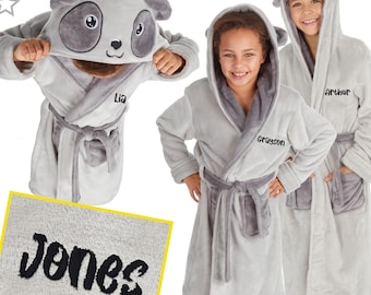 Bata de baño personalizada con capucha de panda para niños y niñas, con nombre bordado y texto personalizado, ideal como regalo de cumpleaños, suave