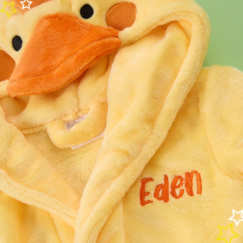 Bata de baño personalizada con capucha de animal para bebé recién nacido, ideal como regalo para baby shower, bata bordada con capucha de pato, de 0 a 24 meses imagen 3
