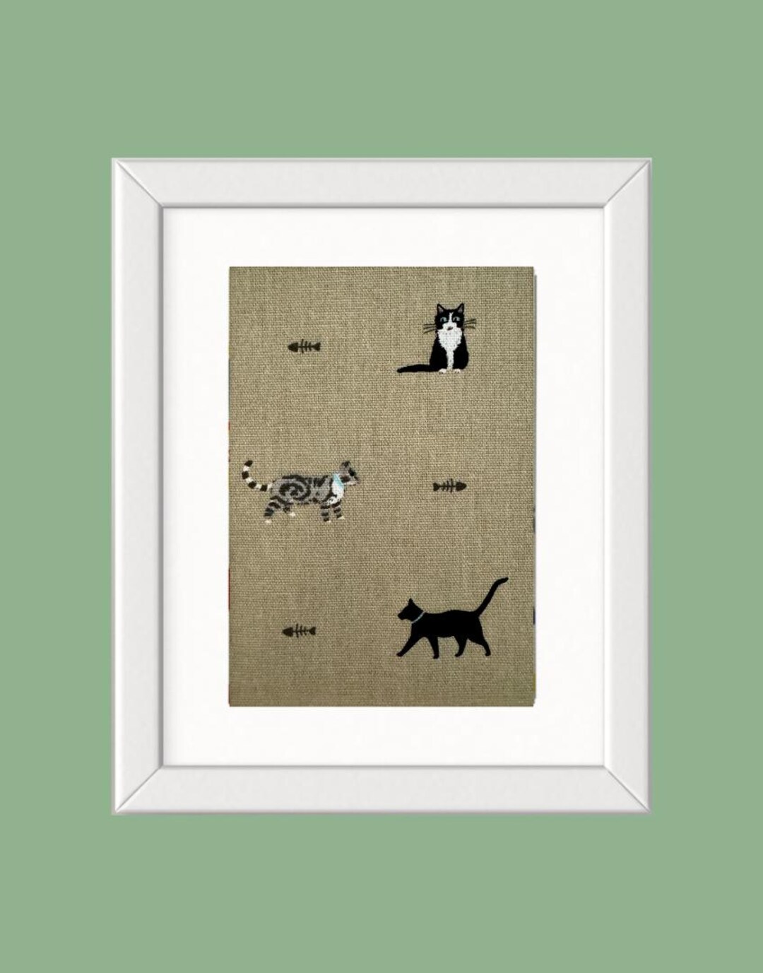 ソフィー・オールポートの猫のファブリックアート - 額入り英国