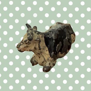 Large Laying Down Black & White Cow Figurine | Crescent Toys Vintage Lead Animal (England)