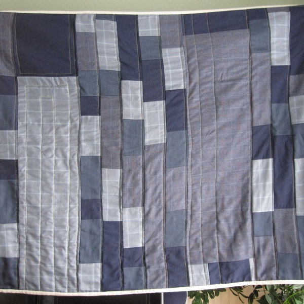 Handmade Quilt in Blue with a Mustard Yellow Back