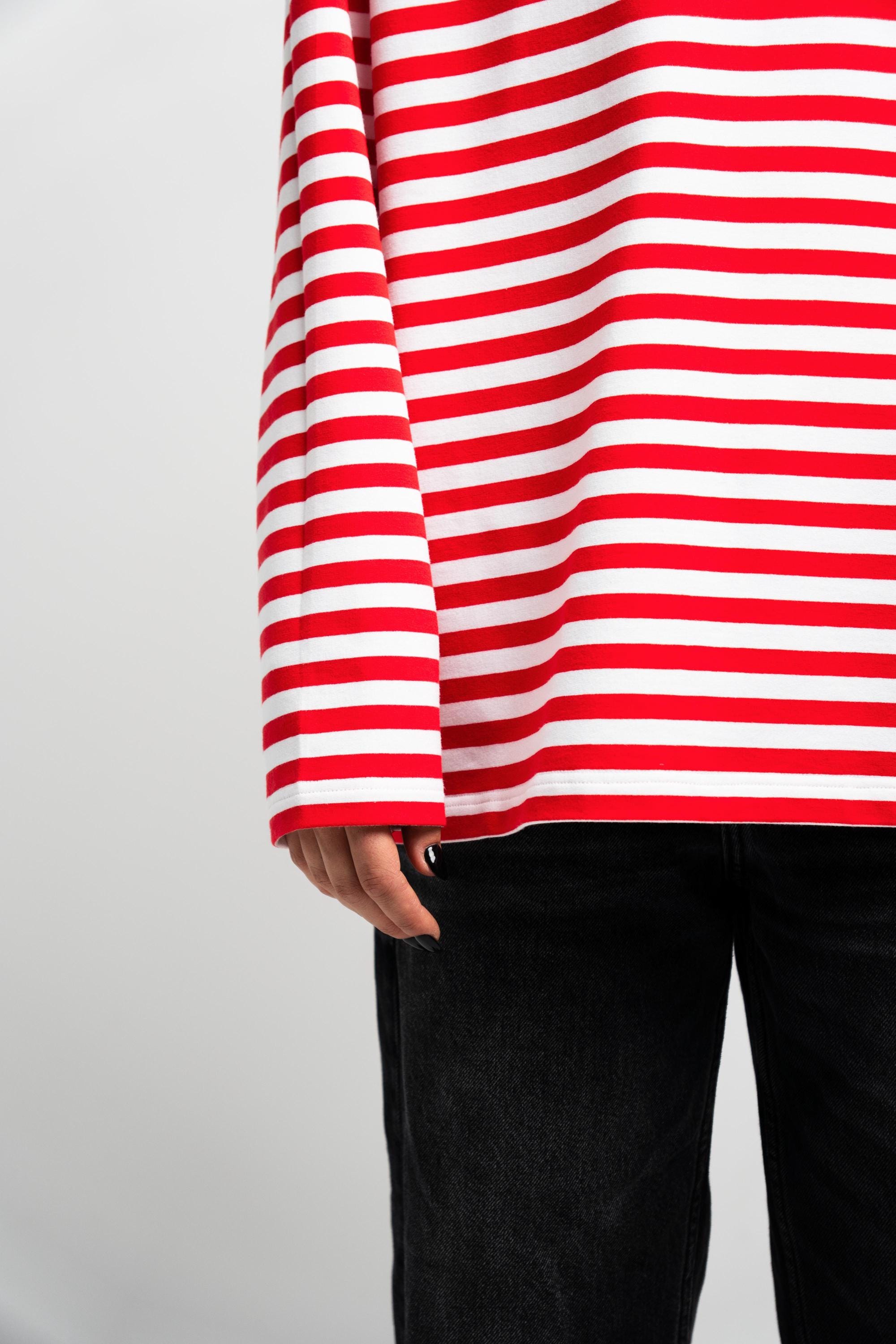White And Red Striped Long Sleeve, Striped Sweatshirt, Cotton And Elastane, Unisex Sailors Shirt, Oversized, Heavy Sailor Top, Becode