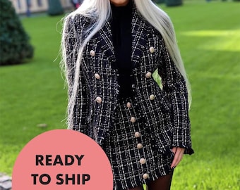 Vintage jacket style. Womens jacket. Custom jacket. Womens blazer, black tweed jacket handmade.