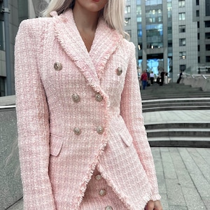 Women jacket. Pink jacket. Tweed jacket handmade.