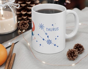 Taurus Zodiac Mug, Celestial Coffee Cup, Astrology Gift